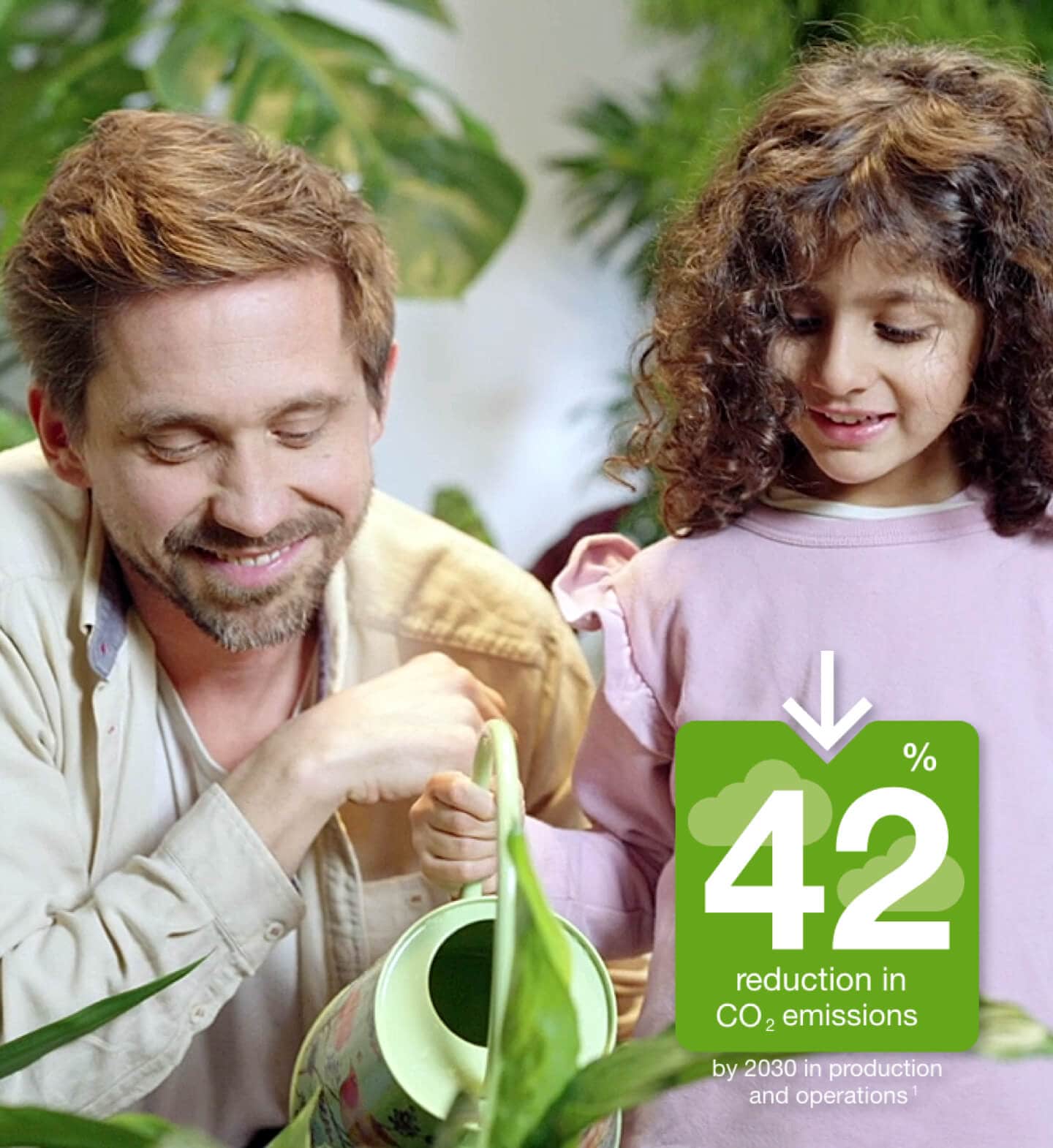 Image depicting a father watering plants with his daughter