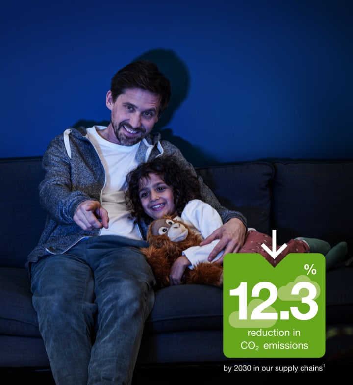 Father and his daughter watching television together