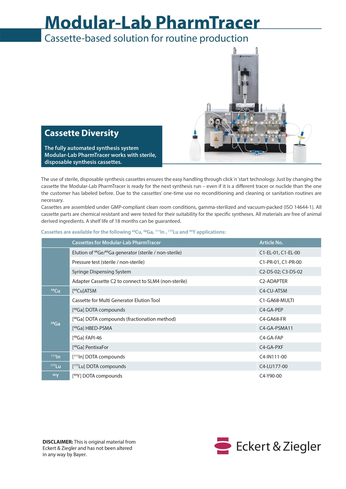 Modular-Lab PharmTracer Cassettes (PDF)